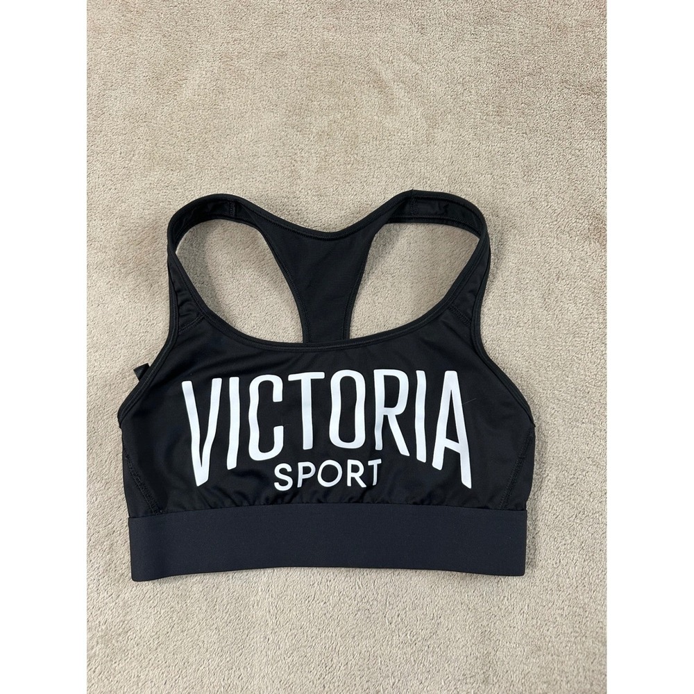 Victoria's Secret "The Player" Sport Bra size Small Black logo Racerback EUC